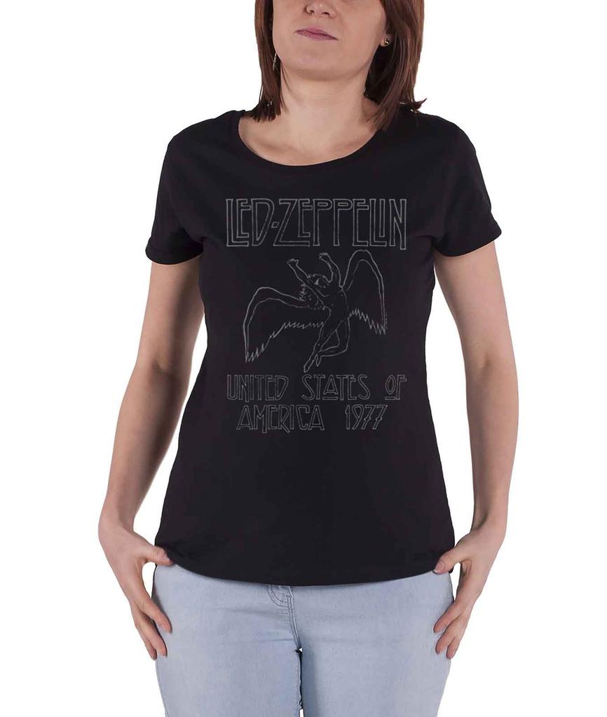Led Zeppelin T Shirt USA 1977 Band Logo new Official Womens Skinny Fit Black 14