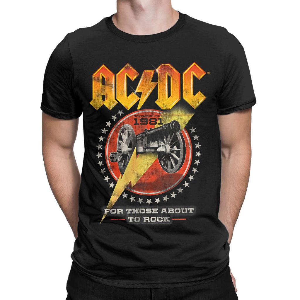 Мужская футболка с надписью AC-DC Rock Music Band For Those About To Rock 1981 Смешная футболка из чистого хлопка Футболка с круглым вырезом Одежда с принтом