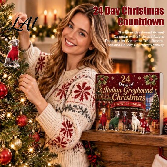 Christmas Tree Hanging Decorations Greyhound Advent Calendar 24 Days Countdown 2D Day Flat Acrylic Dog Ornaments for Holiday Decoration Calendar