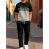 European & American Casual Sports Printed Two-piece Set: Short-sleeve Long Pants