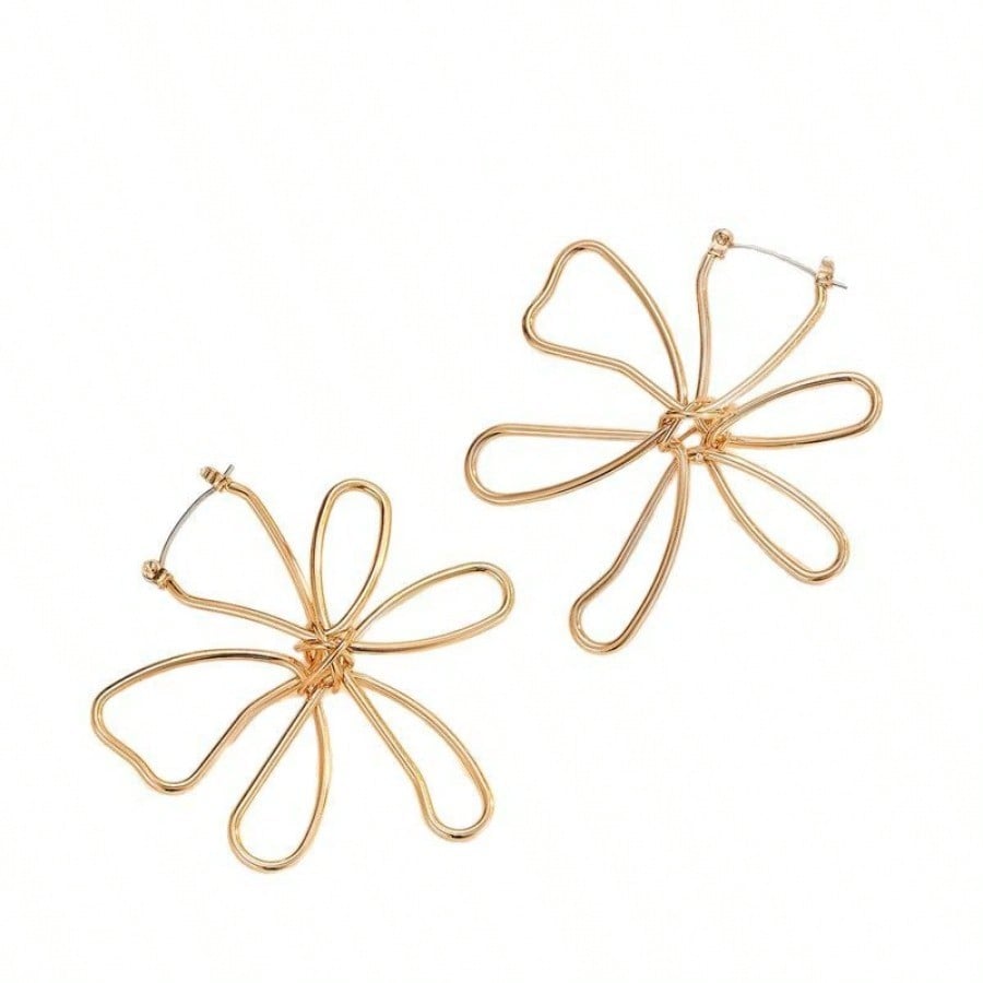 1 Pair of Stylish Minimalist Hollow Floral Asymmetrical Design Earrings for Everyday Wear, Vacation, Date, Birthday Gift, Perfect Gift