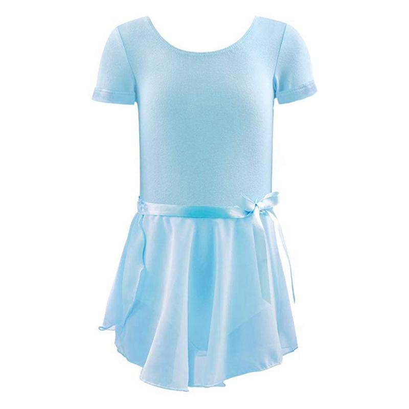 Танцевальный костюм для девочек, комплект из двух предметов, детский однотонный комбинезон с короткими рукавами и балетная юбка