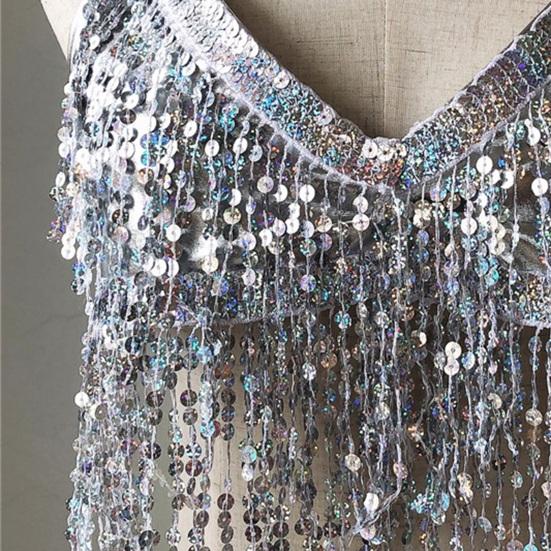 Костюм танцовщицы живота Топ-бра с пайетками и кисточками с бахромой и поясным платком Комплект Сверкающий костюм для рейв-вечеринки для женщин и девушек