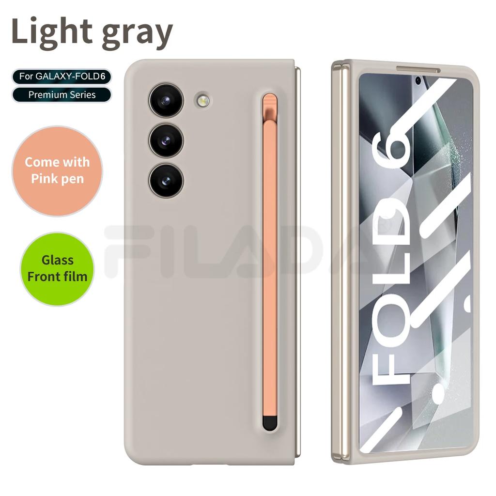 Матовый чехол с эластичным стилусом для Samsung Galaxy Z Fold 6, 5, 4, 3, дополнительная закаленная пленка, ударопрочный жесткий чехол