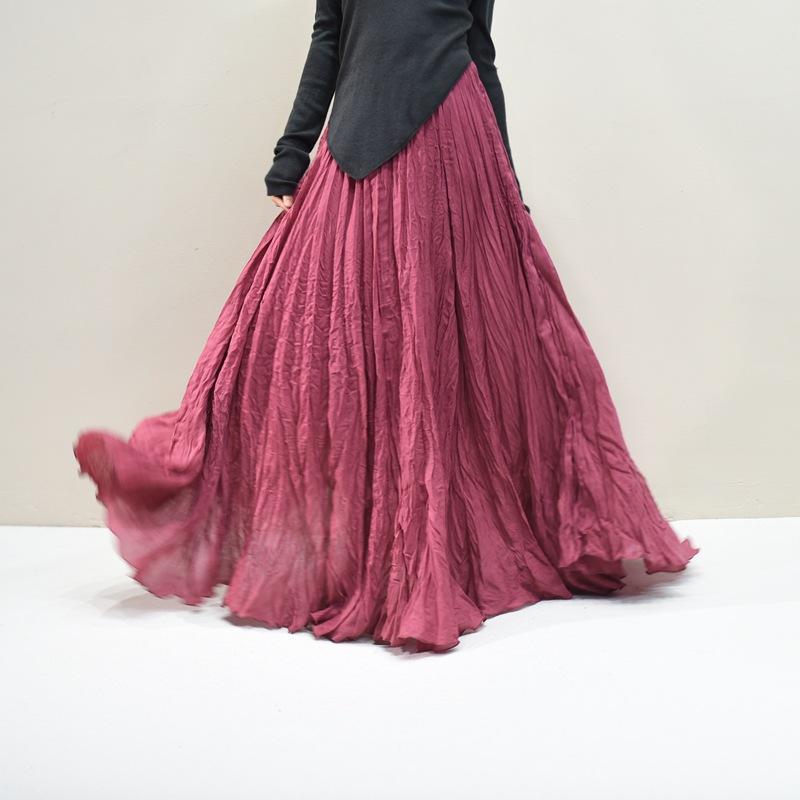 Женские льняные макси-юбки Летние Бохо Однотонные Пляжные Эластичные С высокой талией Плиссированные А-силуэта Легкие Расклешенные Длинные Макси-юбки Эластичная талия Длинная юбка для женщин