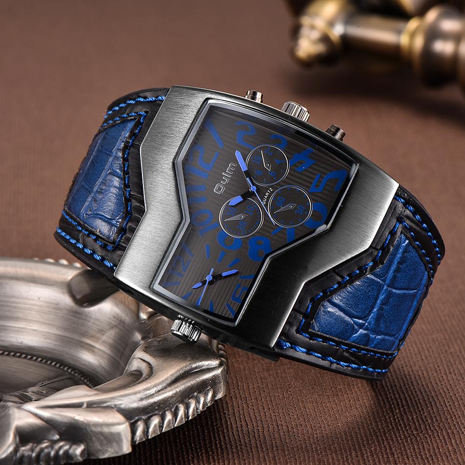 Oulm Watches Top Brand Luxury Military Quartz Watch Unique Multiple Time Zone Leather Strap Male Wristwatch Relogio Masculino
