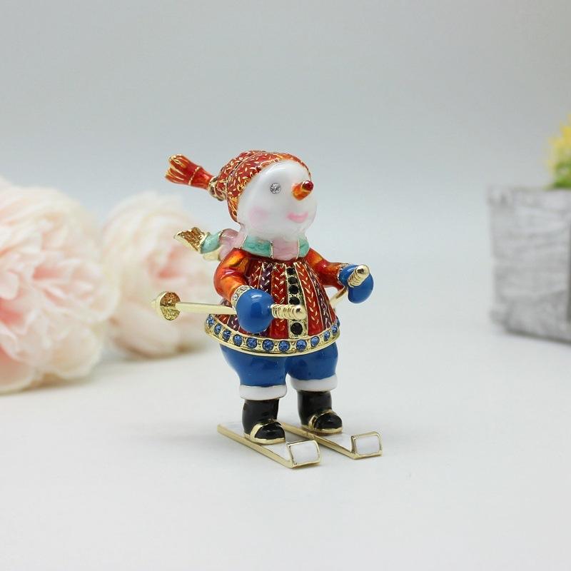 Новый Рождественский Подарок Эмалевый Цвет Катание на Лыжах Снеговик Креативные Маленькие Украшения Коробка для Хранения Настольные Маленькие Украшения