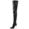 Women Patent Leather Boots Sexy Thigh High Boots Metal Stiletto Heels Fitted Party Boots Knee High Boot Big Size 45 46 47 48