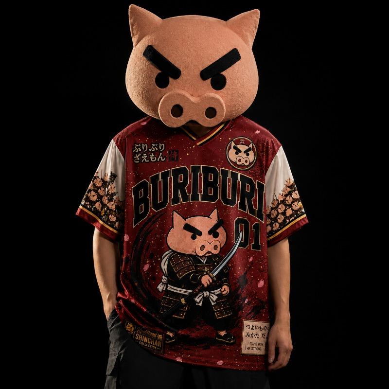 2Pcs Cartoon Samurai Baseball Jersey Set, V Neck All Over Print Mesh Short Sleeve Uniform, Unisex Streetwear Sports Tee