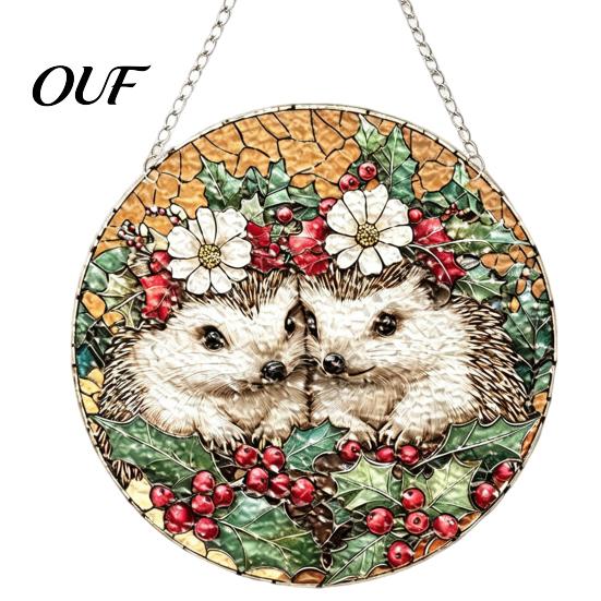 Round Acrylic Window Panel Stained Glass Style Hanging, Tree of Life & Winter Forest Transparent Suncatcher with Metal Chain, Indoor Decoration