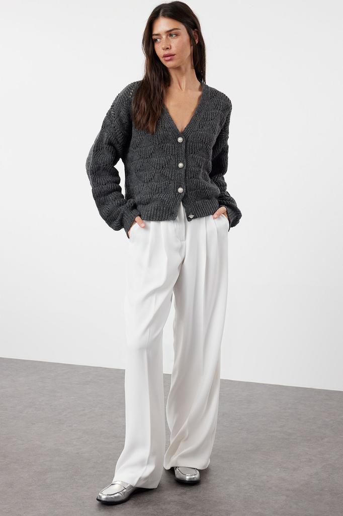 Женский модный стильный кардиган из норки, ажурный перфорированный трикотаж с v-образным вырезом, кардиган