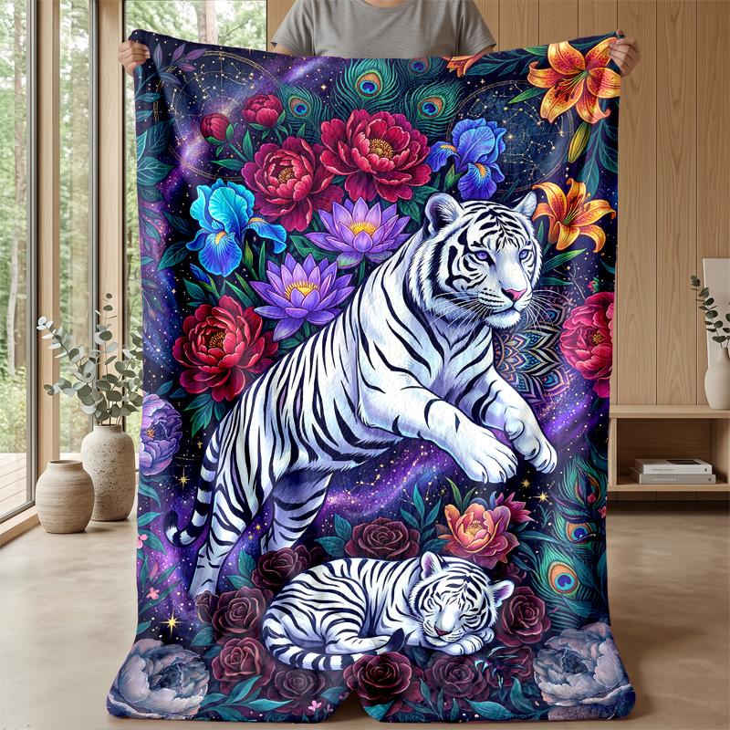 Tiger amidst roses 2 Theme blanket Lightweight Warm Flannel Blanket Decorative Throw Blanket for Home Decoration