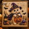 Cute Pet Themed Home Accents Halloween Witch Hat Cat DIY 3D Pearl Painting Kit with Frame, Hand-Pasted Art Craft for Adults, Relaxing Creative
