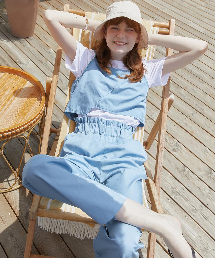 DEAR,PEER Frill Logo Elastic Waist Pants Sky Blue