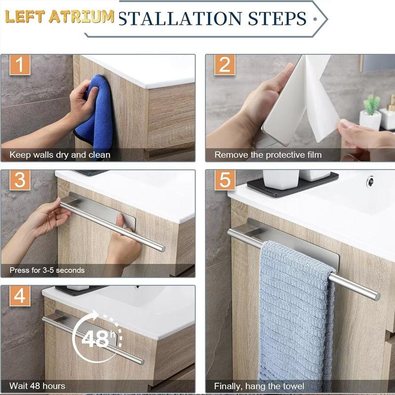 No Drill Brushed Stainless Steel Towel Rack Rust-Resistant Bathroom Towel Holder with Shelf Wall-Mounted Towel Bar