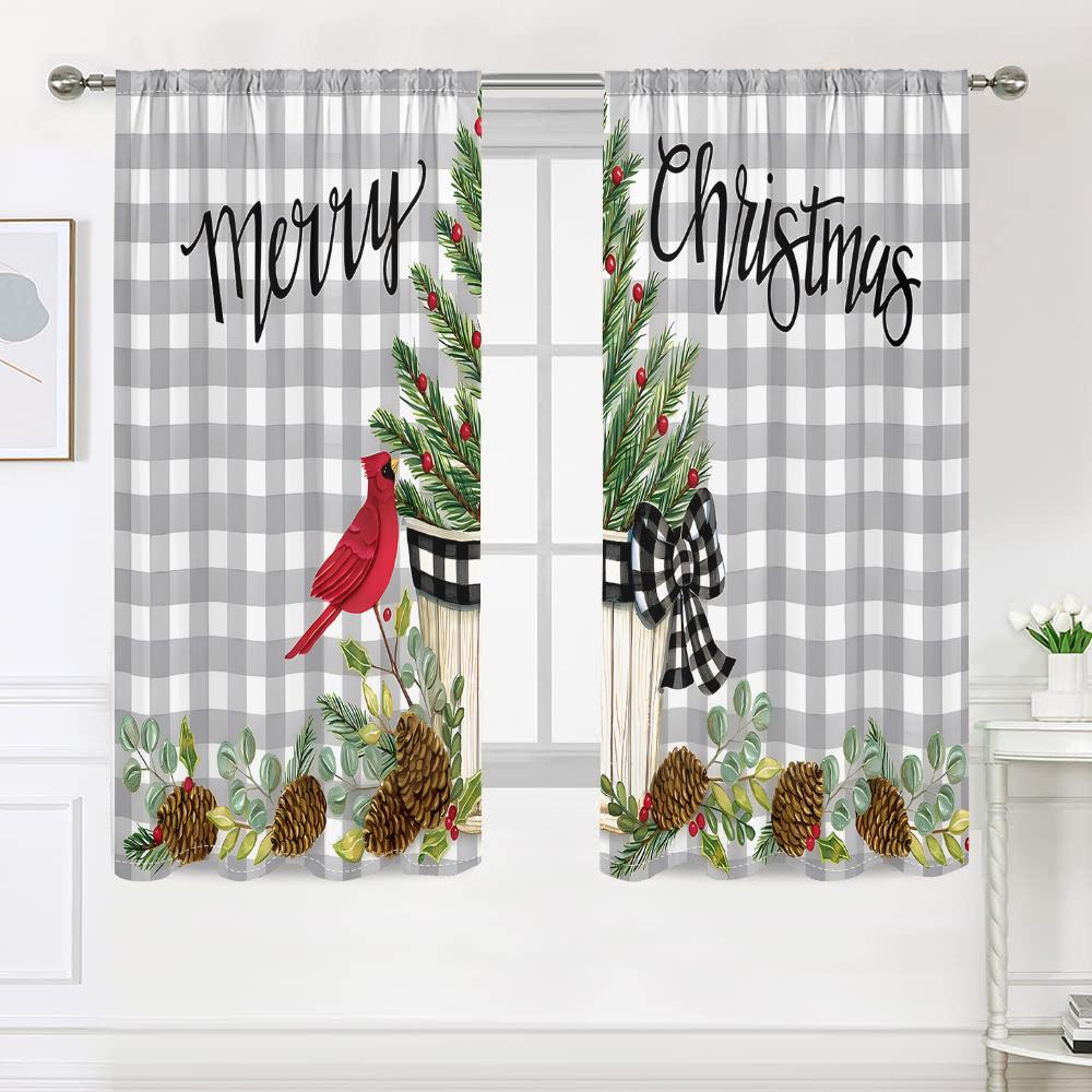 2 Pieces, Christmas Buffalo Plaid Curtains -30% Blackout - Suitable for Living Rooms, Bedrooms, Kitchens, and Home Decor