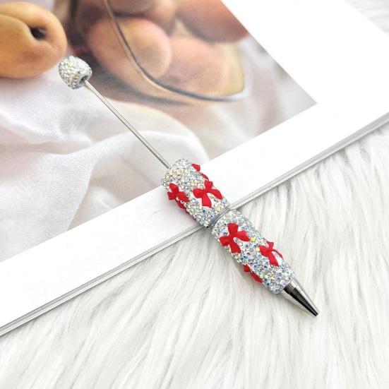 DIY Beadable Pen Glitter Ballpoint Pen, Rhinestone Bow Beaded Handmade Supplies Bling Black Ink Pens for Making, School Office Cute Desk Accessories