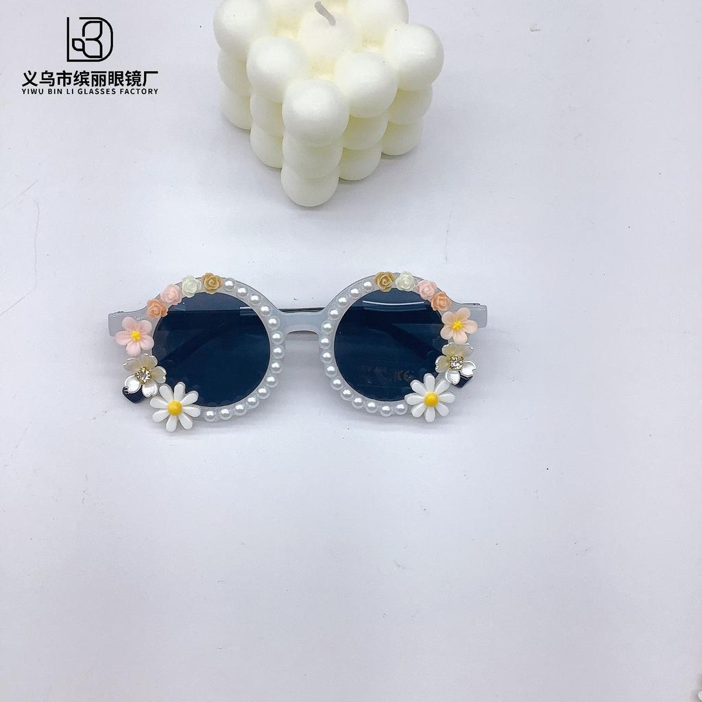 Fashion Diy Flower Children'S Sunglasses Round Cute Girls Wear Sunglasses Sunscreen Uv Protection Glasses Tide