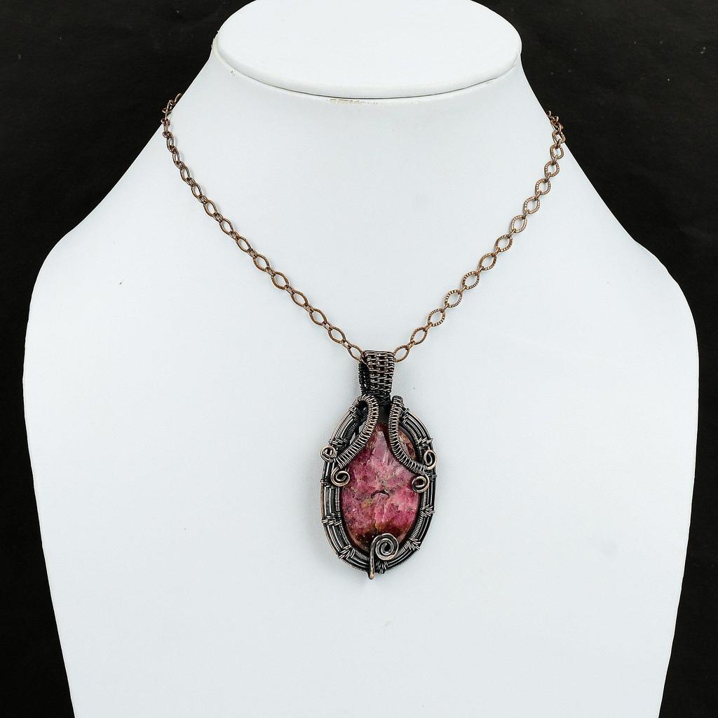 Родонит Медный кулон с проволочной обмоткой из драгоценных камней Подвеска из медной проволоки с обмоткой Ювелирные изделия ручной работы Дизайнерские украшения Подарок для него Ювелирные изделия с целебными камнями