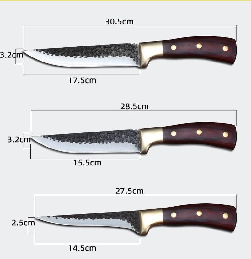 Кованый острый нож для мясника Нож для обвалки Нож для нарезки ломтиков с чехлом для ножа Набор ножей с деревянной ручкой