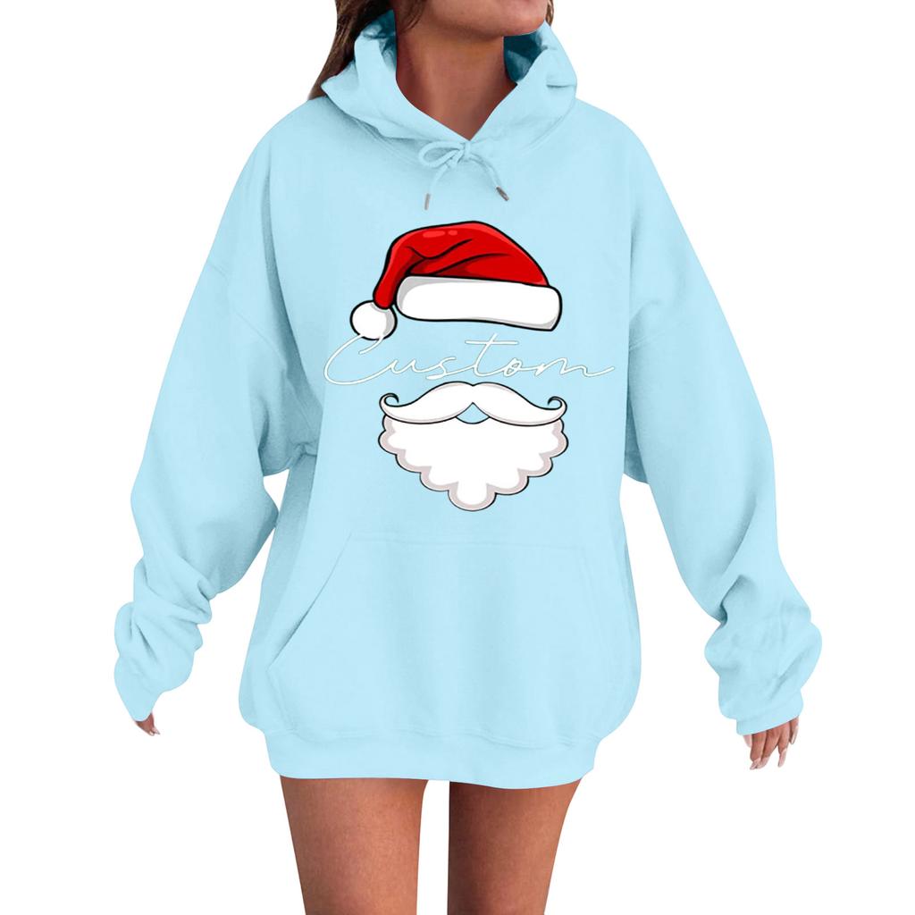 Women's Casual Comfortable Long-Sleeved Christmas Letter-Printed Warm Hooded Crew-Neck Sweatshirt