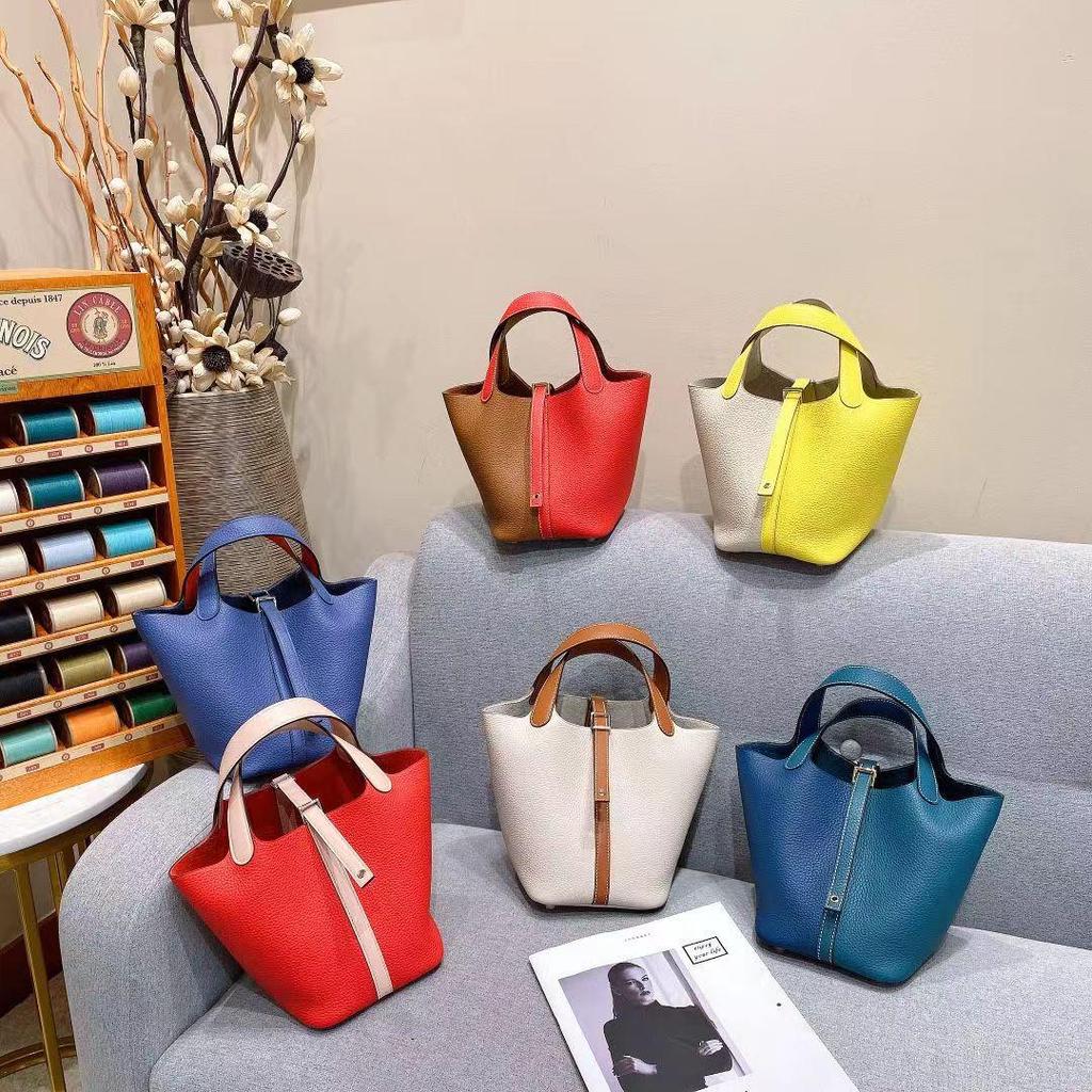 Импортная коровья кожа Ручная работа Кожаная женская сумка-ведро с зернистостью личи