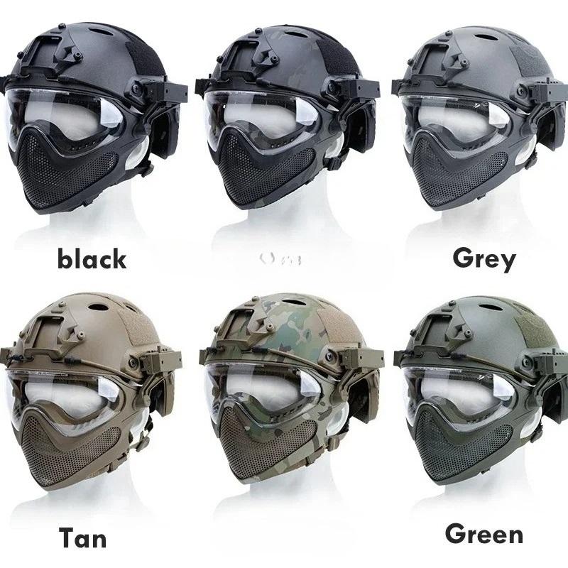 FAST PJ Tactical Helmet Mask Goggle Set Full Face Protection for Airsoft Paintball CS Game Outdoor