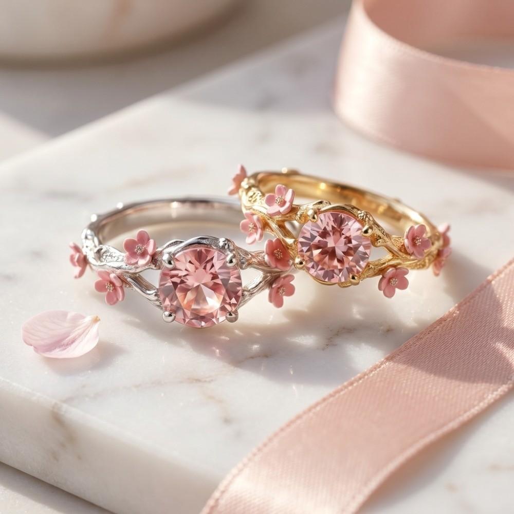 Elegant Flower Crystal Ring Light Luxury Finger Jewelry Sweet Rhinestone Ring  Girls