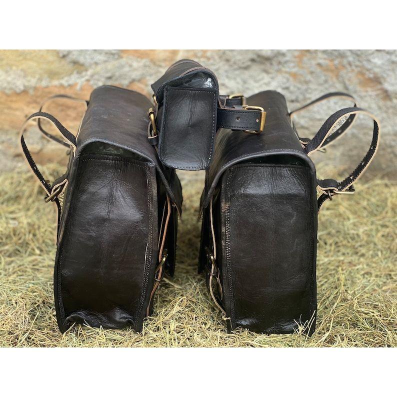 Leather Black Saddle Bags Motorcycle Pouch Bag Three Bags Pannier Saddle Bags Set Of Three Bags For Sportscaster