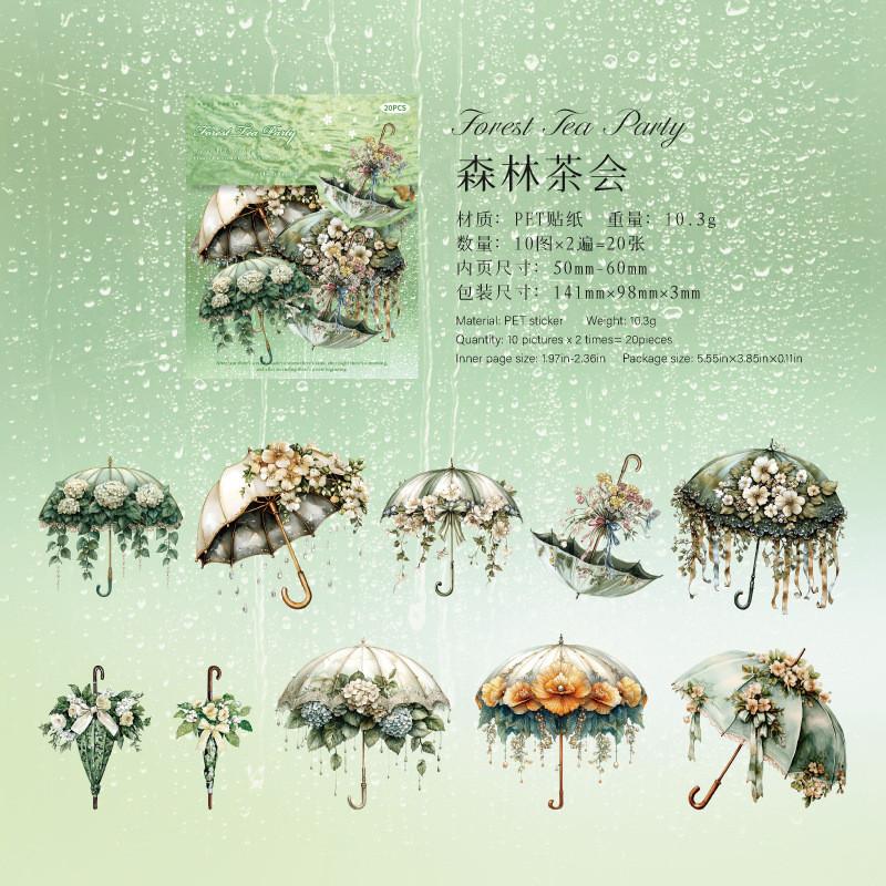 20 Pcs Floral Umbrella Journaling Stickers PET Junk Journal Supplies for Scrapbooking Crafts Planner Collage Card Album