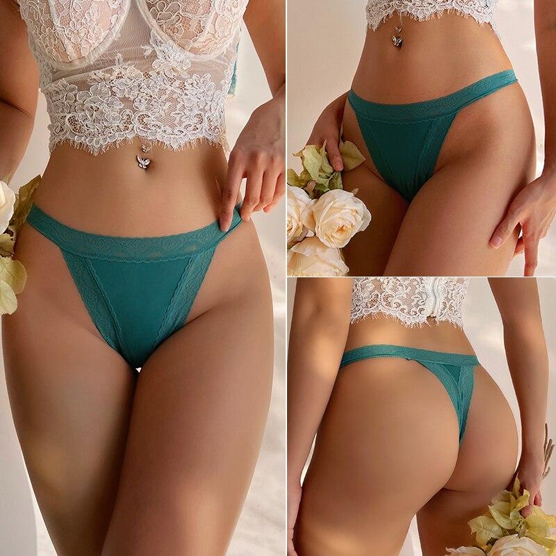 FINETOO 3PCS/Set Sexy S-XL Women Cotton Panties G-string Woman's Underwear Girl Lace Female Lingerie T-Back Lady Thong Intimates