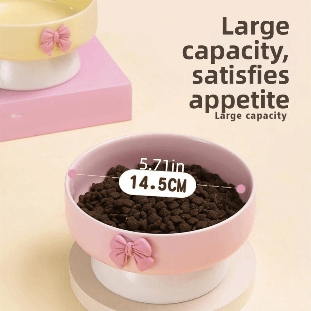 Керамическая миска для кошек большого объема, нескользящая основа, цвета макарон, приподнятая миска для питомца с бантом, миска для кормления питомца, миска для кормления и питья питомца