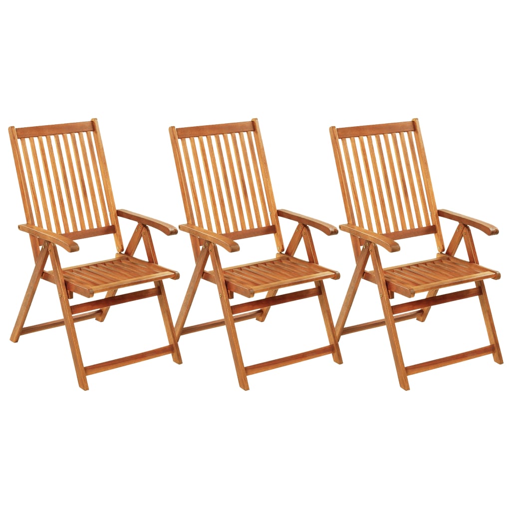 Folding Garden Chairs Set 3 Pieces with Cushions Solid Acacia Wood
