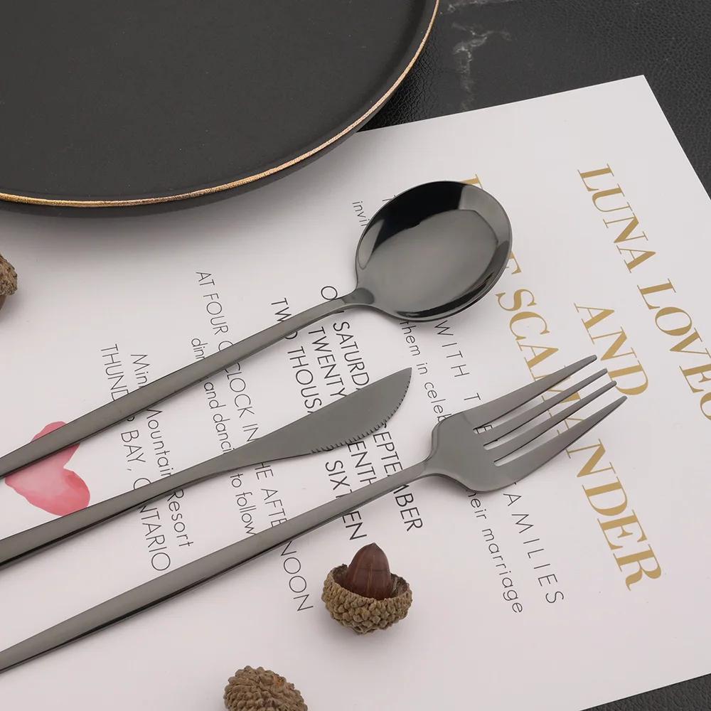 30 предметов столовых приборов из нержавеющей стали, черный столовый набор, нож, вилка для фруктов, ложка, кухонная посуда, зеркало, набор столовых приборов