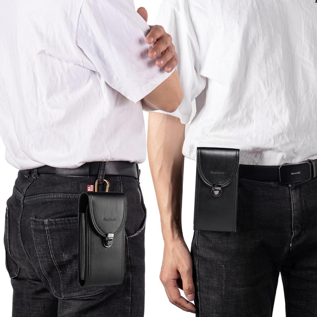 HUAZHIMAO Genuine Leather Smartphone Holder Smartphone Case Belt Loop Mobile Phone Smartphone Holster Holder Vertical Waist Bag Work Storage