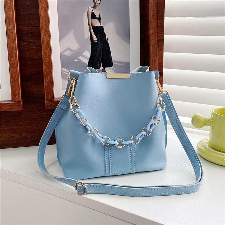 Chic Khaki Green Blue Black Yellow Brown Pu Material Women's Bucket Bag For Spring