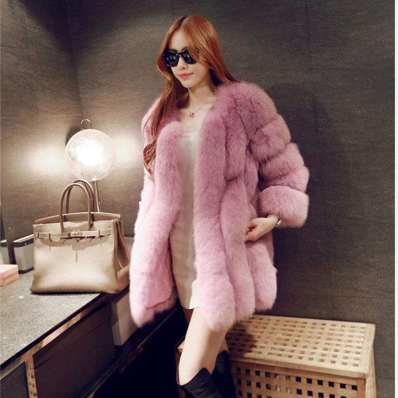 Women's Winter Faux Fur Hooded Coat Fashionable and Warm Faux Fur Vertical Hooded Hat Fluffy Fur