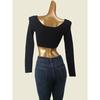 American Sexy Crop Top Sexy Base Shirt Low Round Neck Silm Early Autumn Inner Wear Pullover Short Knitwear