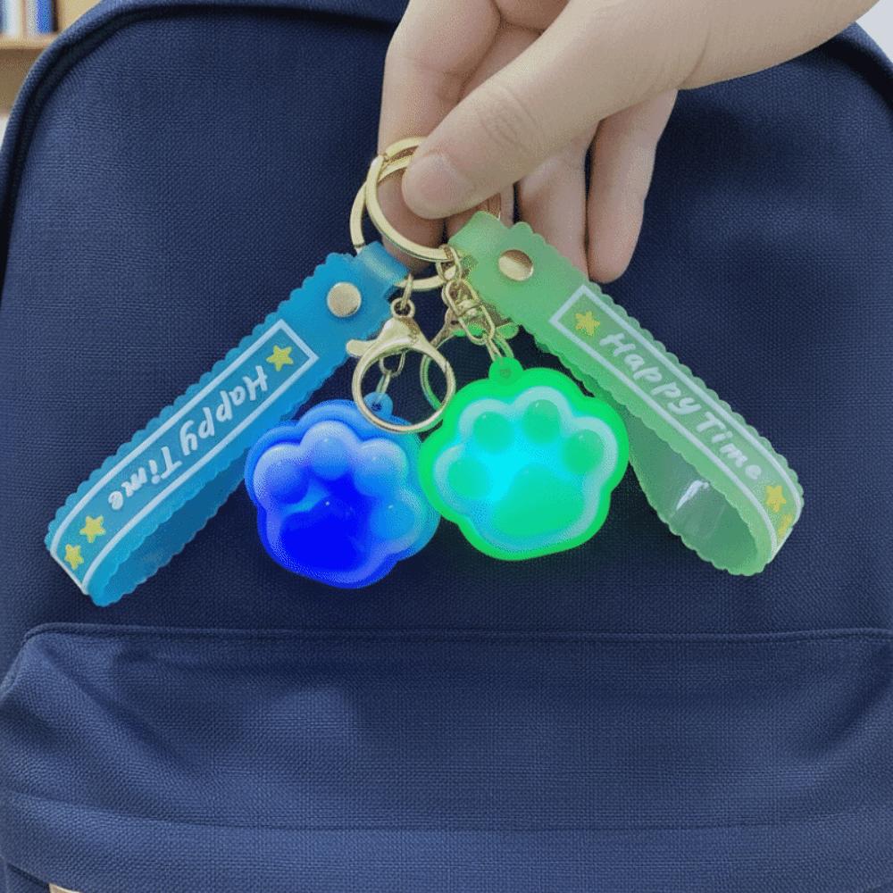 LED Flashing Squeeze Toy Glowing Fidget Toy Key Ring Cat Paw Key Chain Office Workers