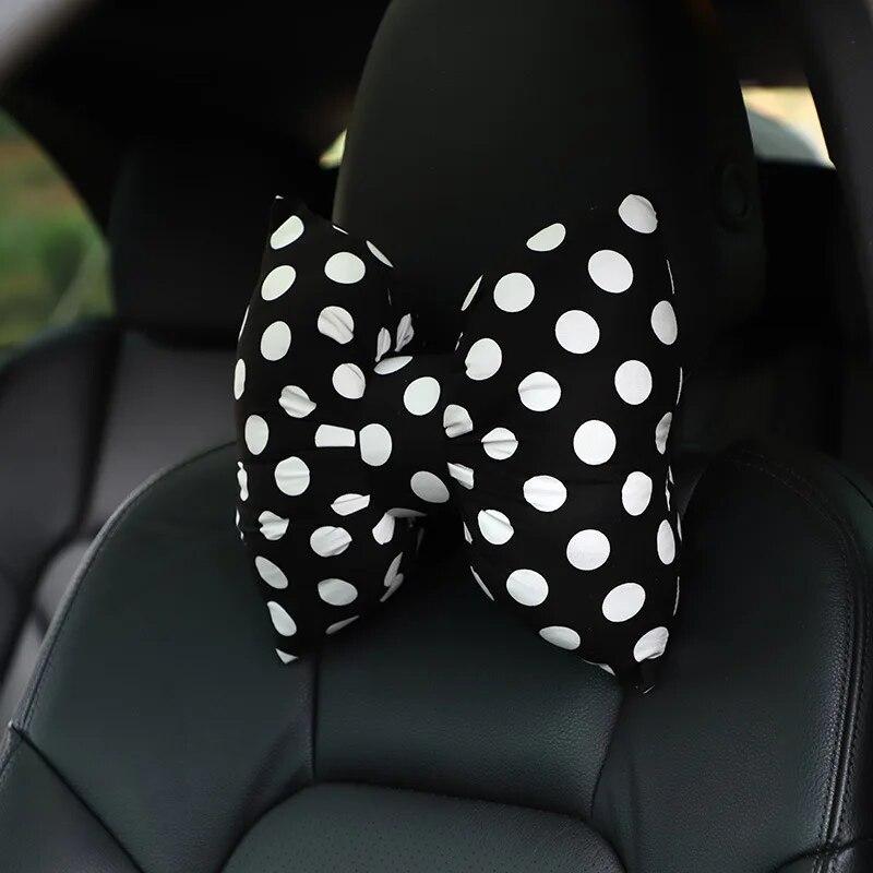 New Car Seat Headrest Pillow Cute Bow Velvet Neck Headrest Lumbar Pillow Soft Support Protector Cushion For Car