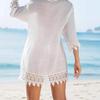 Summer Women's Short Dress Sexy Hollow Lace Sun Protection Shirt Beach Dress Vacation Dresses