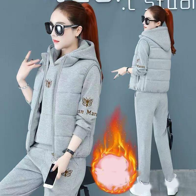 Осенне-зимний комплект из трех предметов для мамы, а также утолщенный бархатный спортивный костюм, свитер, жилет, повседневный костюм из трех предметов