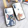 Черный чехол AT21 Tom and Jerry для iPhone 16 15 Plus 14 13 12 11 Pro 8 7 6S SE 5S X XR XS Max Realme C30 C33 C31 9I Huawei Y8P Y9 Sofe Cover