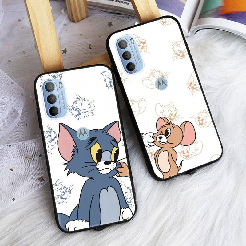 Черный чехол AT21 Tom and Jerry для iPhone 16 15 Plus 14 13 12 11 Pro 8 7 6S SE 5S X XR XS Max Realme C30 C33 C31 9I Huawei Y8P Y9 Sofe Cover