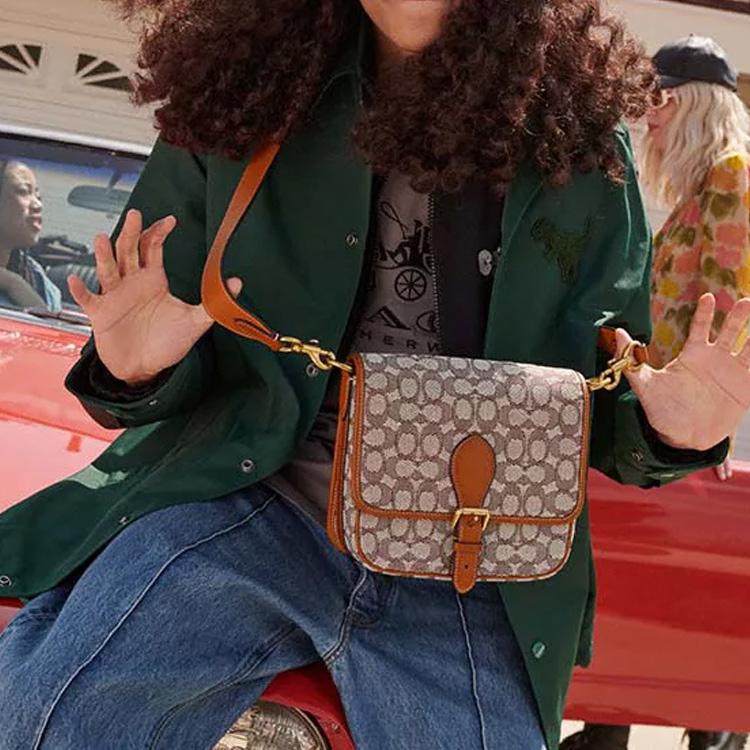 New COACH Frankie Glove Tanned Leather With Fabric Lining Shoulder Bag Crossbody Bag Small Size Women's Monogram Brown CC098-COC