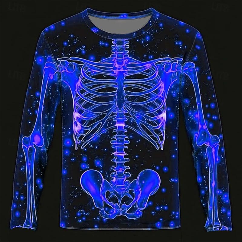 2025 Fall Winter New Halloween Skeleton Prints Long Sleeve T-Shirts For Men Gothic Trendy Streetwear Unisex Casual Party Tops