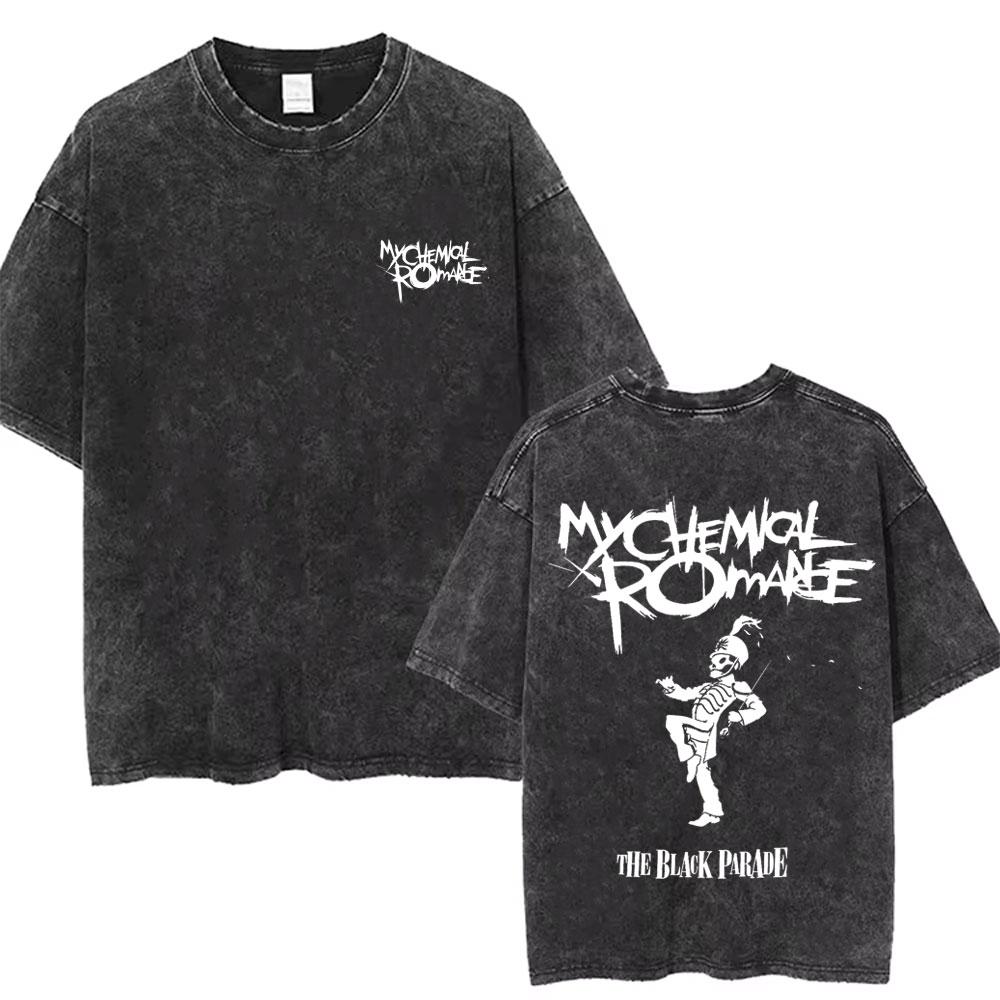 Men Women Punk Emo Rock Oversized Short Sleeve Tops Rock Band My Chemical Romance Washed Vintage Printed T Shirt