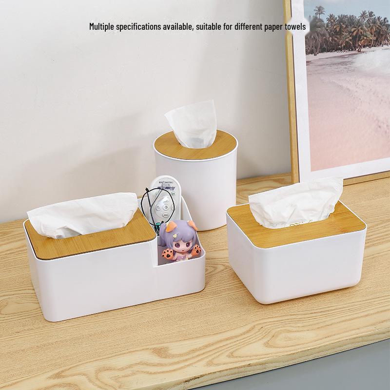 Коробка для салфеток с текстурой дерева, держателем для пульта дистанционного управления и отделением для ручек для журнального столика или использования в гостиной