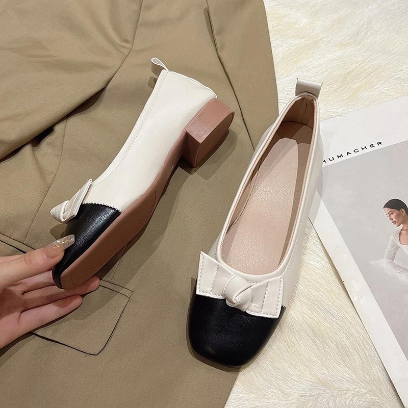 Fashion Women's Bow New Square Toe Shallow Ladies Flat Shoes Woman Female Patchwork Bowknot Low Heels Loafers Footwear Zapatos Mujer