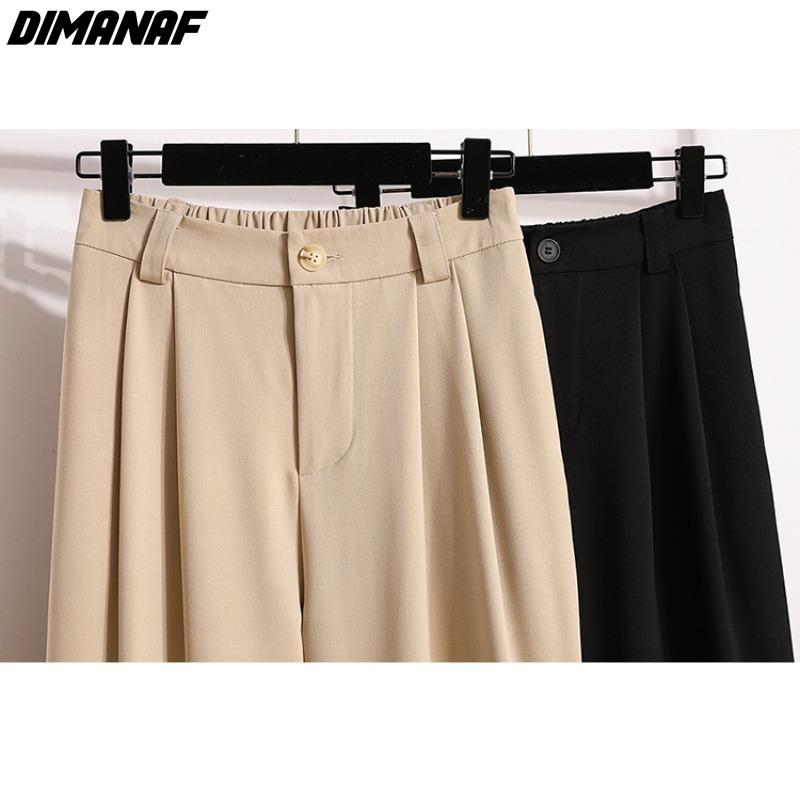 DIMANAF 2023 Большие размеры, осенние женские длинные брюки, свободные повседневные длинные базовые офисные женские брюки, однотонные брюки